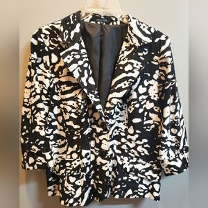 Notations Black and White Three-quarter Sleeve Jacket, XL